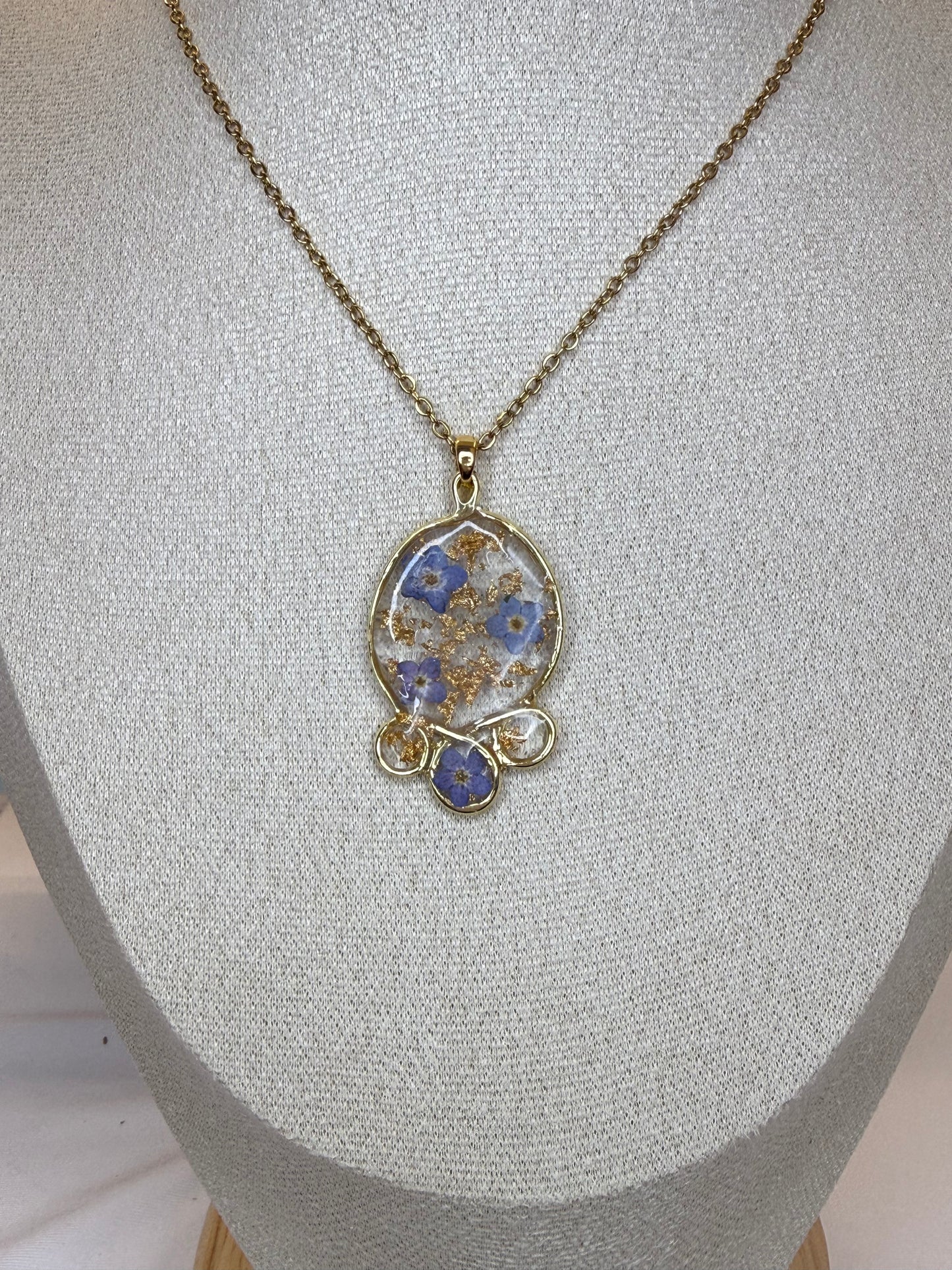 Real forget-me-not flower necklace
