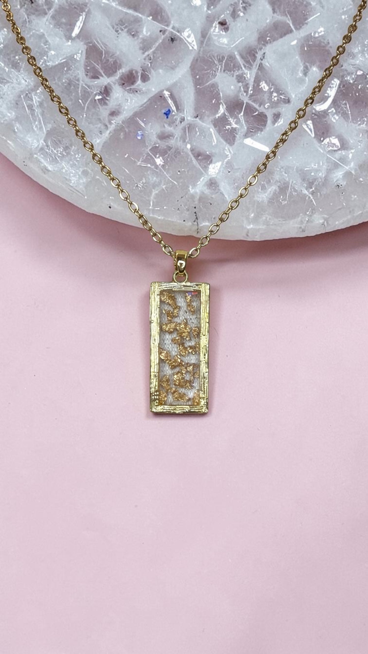 Handmade Resin Necklace with Gold Leaf Accents