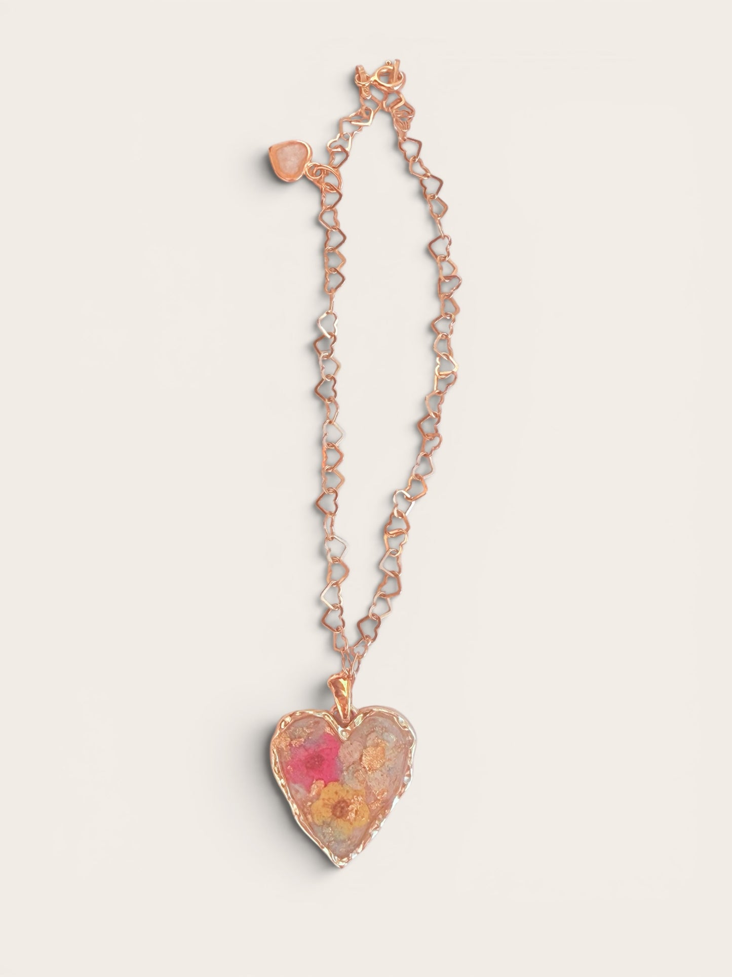 Handmade Resin Heart Shaped Necklace with real flowers and gold leaf (Matching items available)