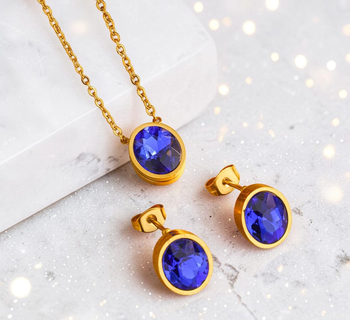 Aurora gold crystal necklace and earring set