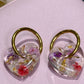 Real Flower and Gold Leaf - Heart Earrings