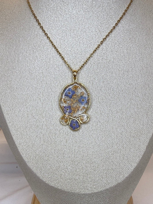 Real forget-me-not flower necklace