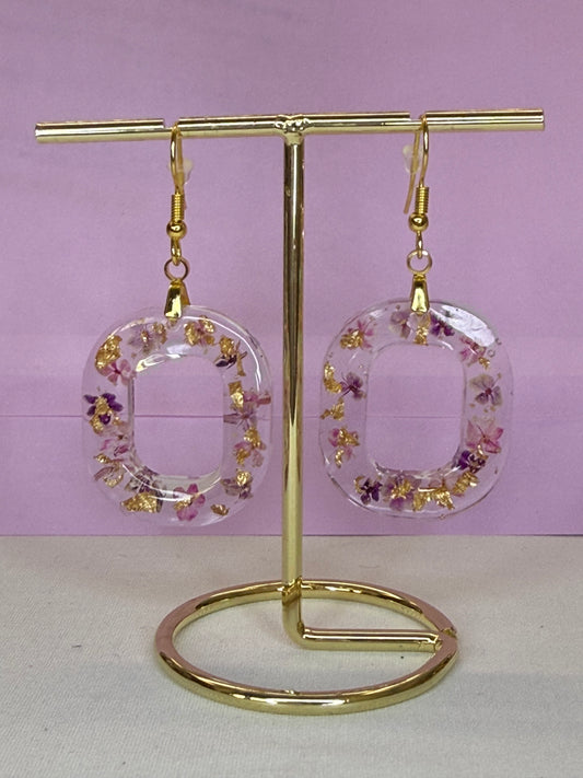 Real Flower and Gold Leaf Dangle Earrings