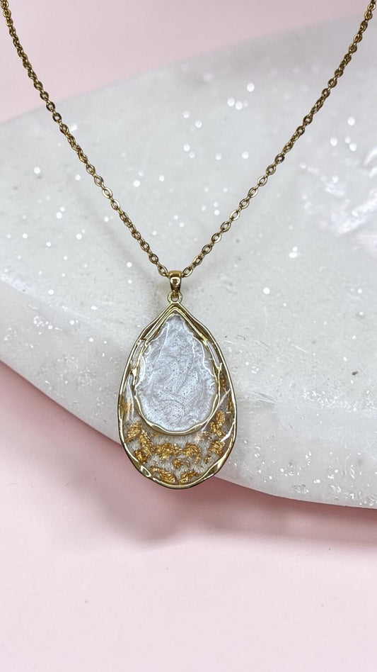 Handmade Resin Teardrop Necklace with Gold Leaf Accents