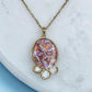 Handmade Resin Necklace with Pink Glitter Shards and Mother of Pearl Details