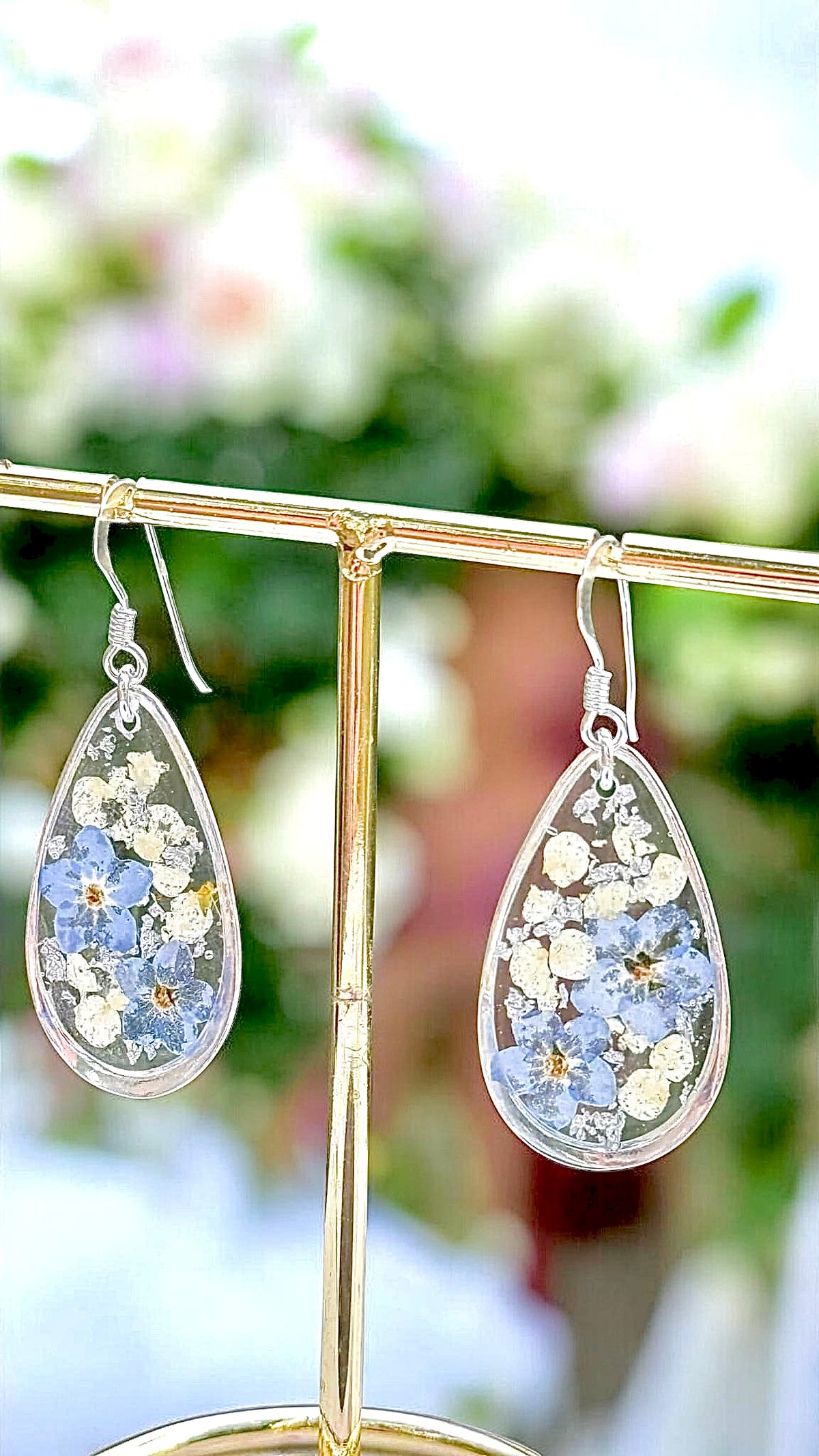 925 sterling silver real flower teardrop earrings – view 2