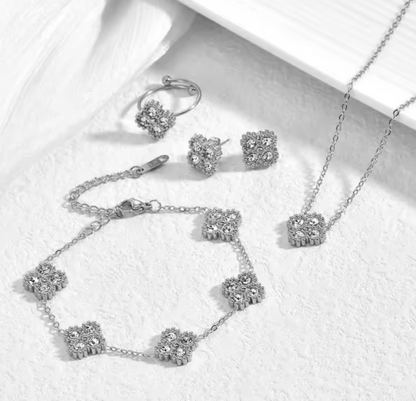 4 Piece Flower Diamond Jewellery Set