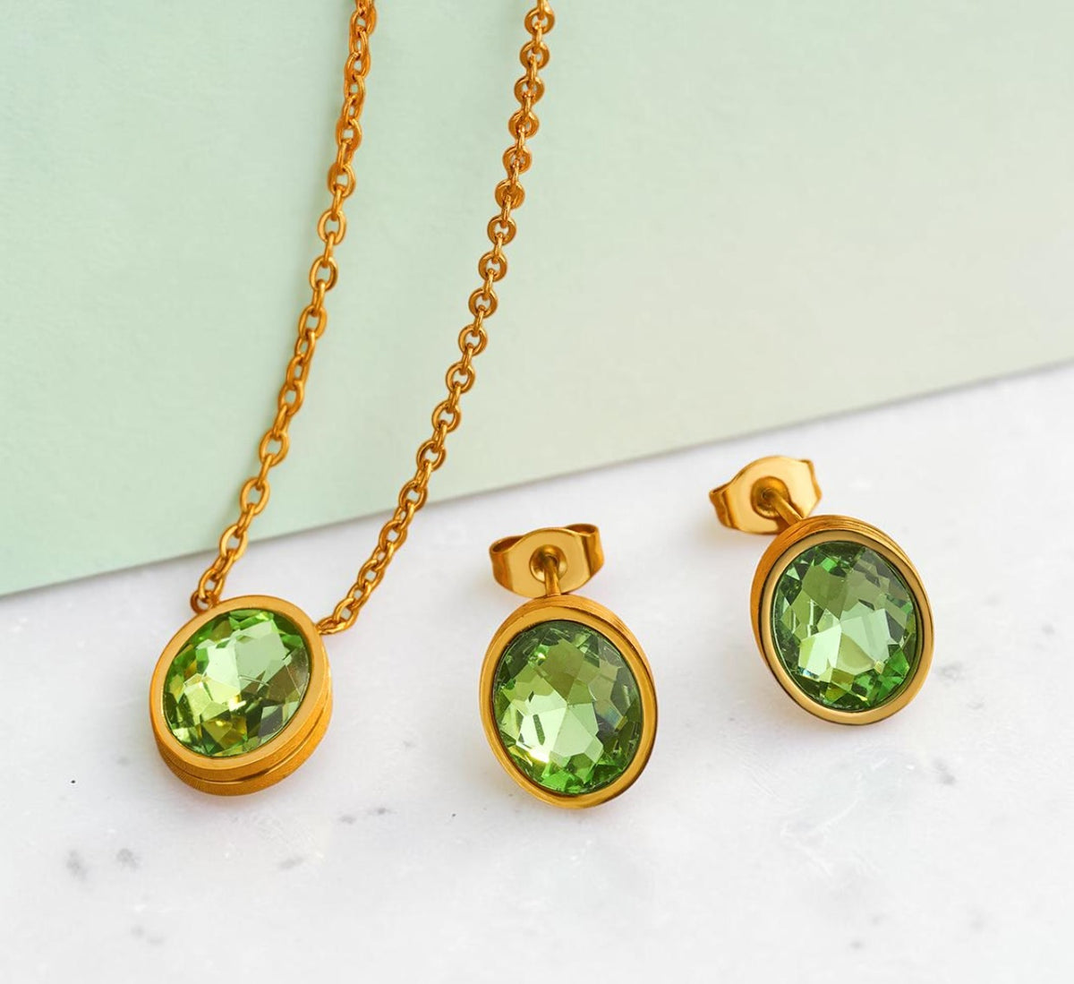 Aurora gold crystal necklace and earring set – view 2