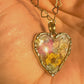 Handmade Resin Heart Shaped Necklace with real flowers and gold leaf (Matching items available)