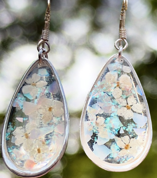 925 sterling silver real flower teardrop earrings